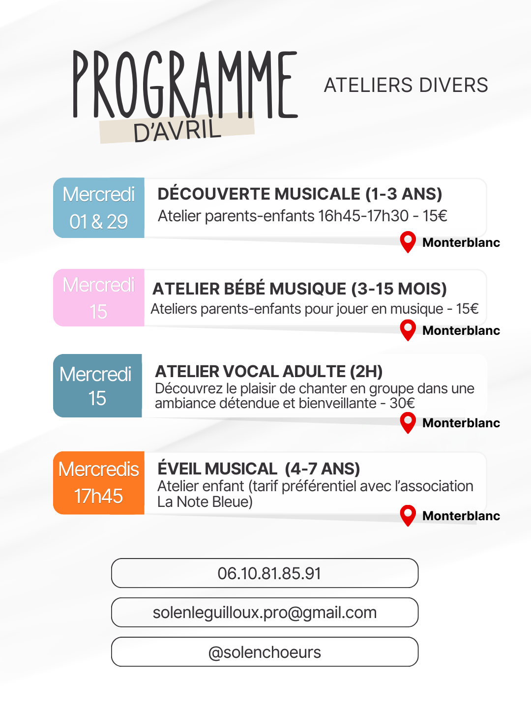 Agenda du mois prochain